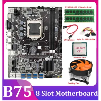 B75 8 Slots Mātesplati +SATA Kabelis+2XDDR3 4 GB 1600 RAM LGA1155 8XPCIE USB3.0 Adapteris B75 USB BTC Miner Mātesplati